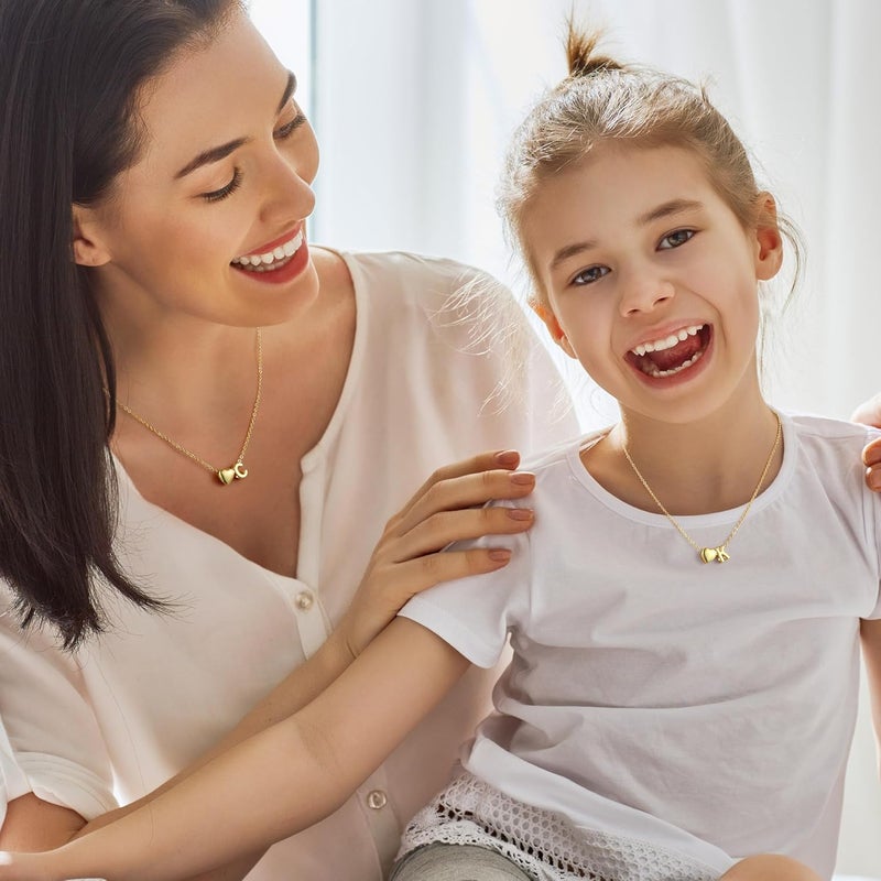 M MOOHAM Valentines Gifts for Kids Her - Heart Initial Necklaces for Women Girls 14K Gold Plated Tiny Heart Necklace Jewelry for Kids Personalized Birthday Gifts for Teen Girls Trendy - Image 5